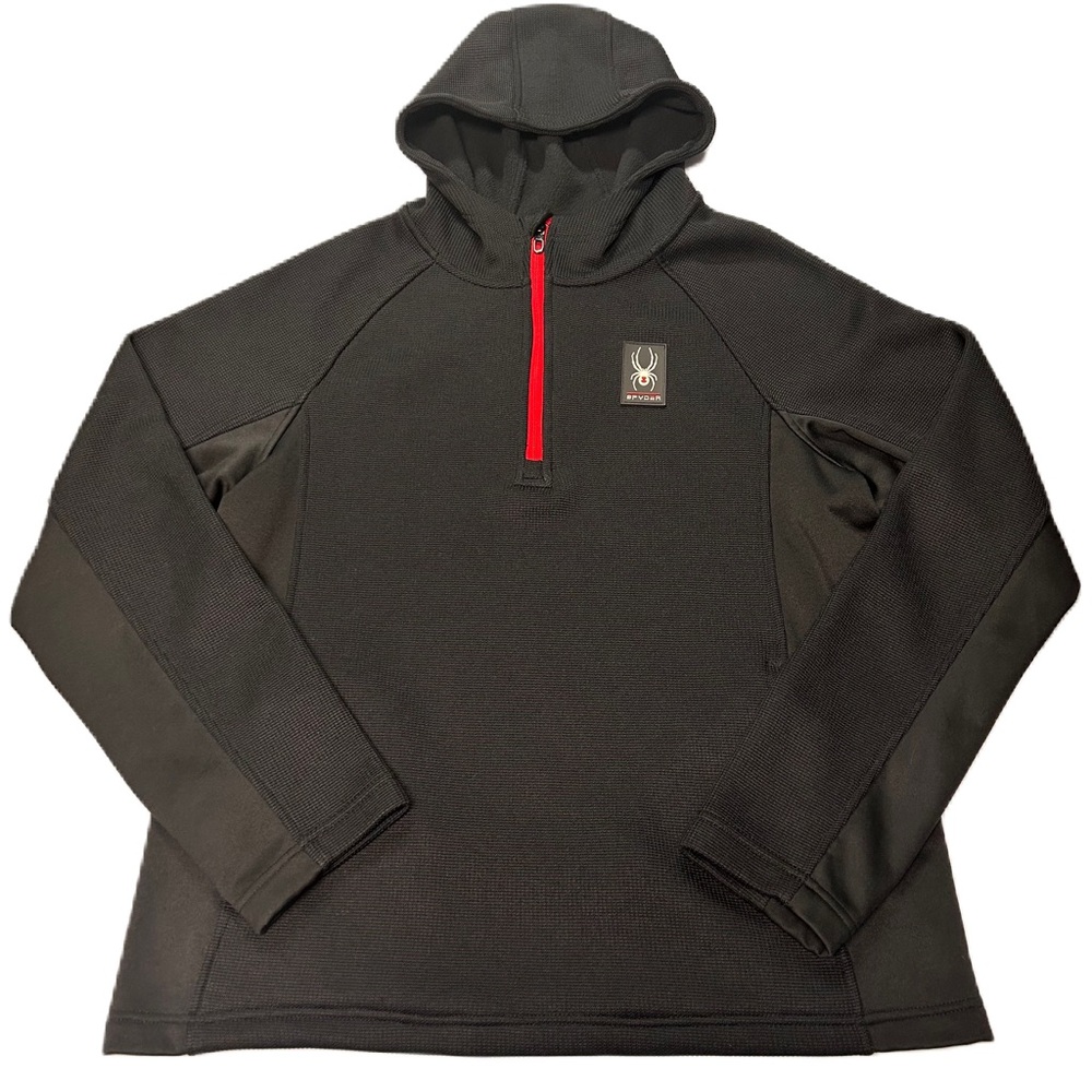 Spyder Polar‎ Pullover Sweatshirt Mens Size L Hooded 1/4 Zip Waffle Knit Pockets